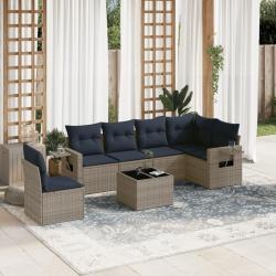 Ensemble de canap&eacute; de jardin 7 pcs avec coussins gris r&eacute;sine tress&eacute;e