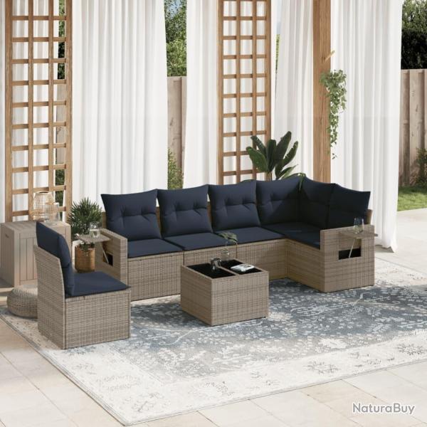 Ensemble de canap� de jardin 7 pcs avec coussins gris r�sine tress�e