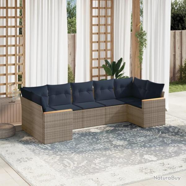 Ensemble de canap� de jardin 7 pcs avec coussins gris r�sine tress�e