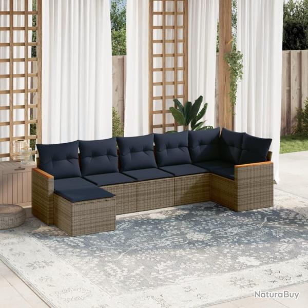 Ensemble de canap� de jardin 7 pcs avec coussins gris r�sine tress�e