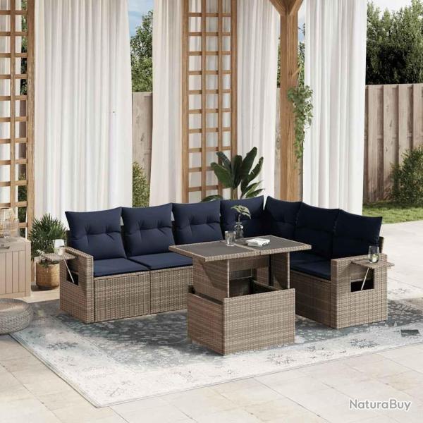 Ensemble de canap� de jardin 7 pcs avec coussins gris r�sine tress�e