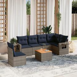 Ensemble de canap&eacute; de jardin 7 pcs avec coussins gris r&eacute;sine tress&eacute;e