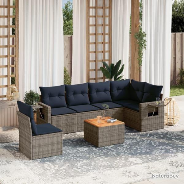Ensemble de canap� de jardin 7 pcs avec coussins gris r�sine tress�e