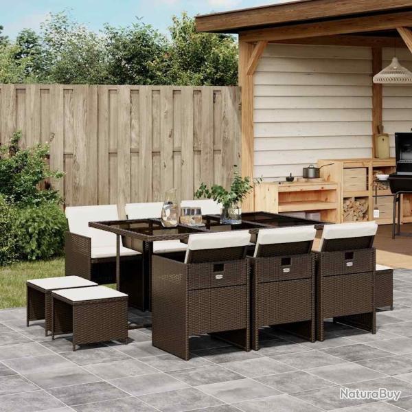 Ensemble � manger de jardin et coussins 11 pcs marron rotin