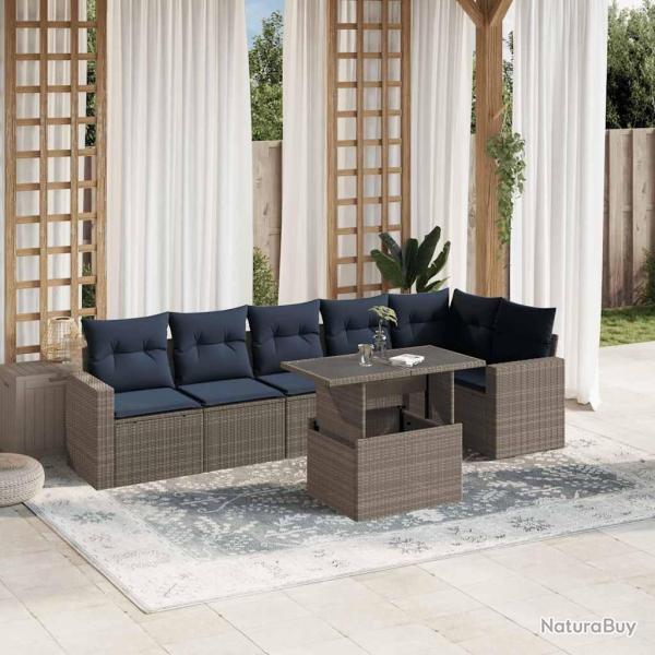 Ensemble de canap� de jardin 7 pcs avec coussins gris r�sine tress�e