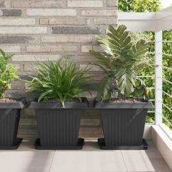 Plateau carr&eacute; &agrave; fleurs 6 pcs Noir 32 x 32 x 2,5 cm Plastique