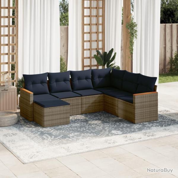 Ensemble de canap� de jardin 7 pcs avec coussins gris r�sine tress�e