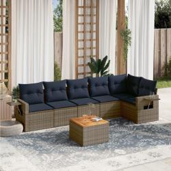 Ensemble de canap&eacute; de jardin 7 pcs avec coussins gris r&eacute;sine tress&eacute;e