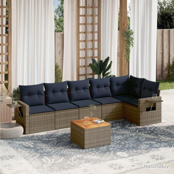 Ensemble de canap� de jardin 7 pcs avec coussins gris r�sine tress�e