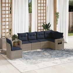 Ensemble de canap&eacute; de jardin 6 pcs avec coussins gris r&eacute;sine tress&eacute;e