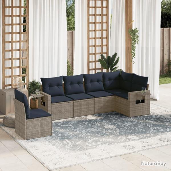 Ensemble de canap� de jardin 6 pcs avec coussins gris r�sine tress�e