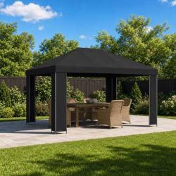 Pavillon 4 &times; 3 m Noir Polyester et Acier 190 gsm