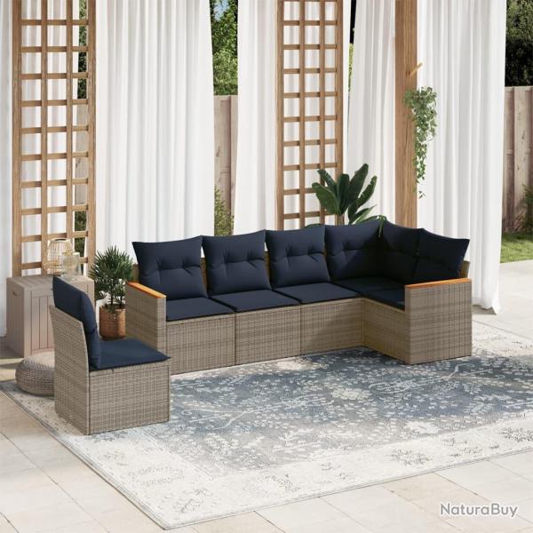Ensemble de canap� de jardin 6 pcs avec coussins gris r�sine tress�e