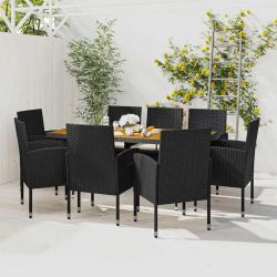 Ensemble &agrave; manger d'ext&eacute;rieur 9 pcs R&eacute;sine tress&eacute;e Noir