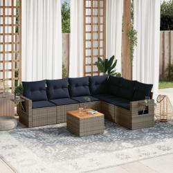 Ensemble de canap&eacute; de jardin 7 pcs avec coussins gris r&eacute;sine tress&eacute;e
