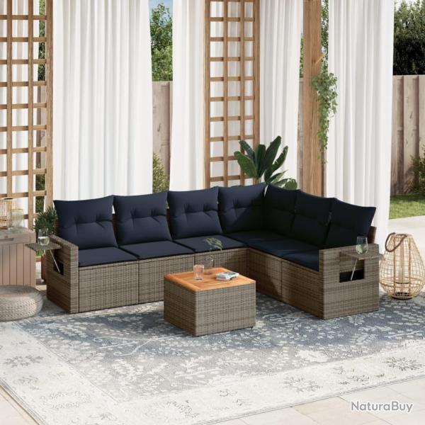Ensemble de canap� de jardin 7 pcs avec coussins gris r�sine tress�e