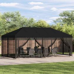 Gazebo avec murs lat&eacute;raux 6 x 3 m Noir Polyester et Acier 190