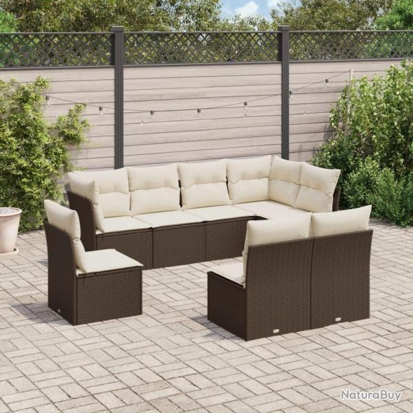 Salon de jardin 8 pcs avec coussins marron r�sine tress�e