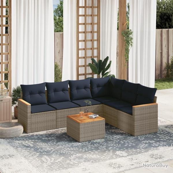 Ensemble de canap� de jardin 7 pcs avec coussins gris r�sine tress�e