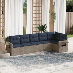 Ensemble de canap&eacute; de jardin 6 pcs avec coussins gris r&eacute;sine tress&eacute;e