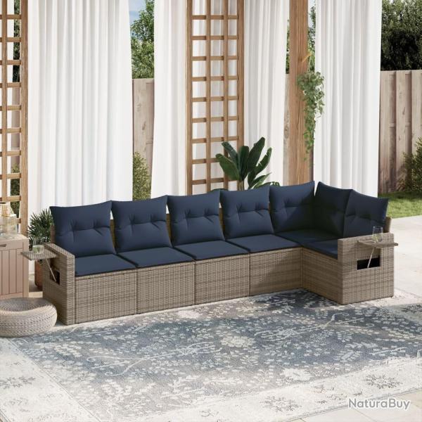 Ensemble de canap� de jardin 6 pcs avec coussins gris r�sine tress�e