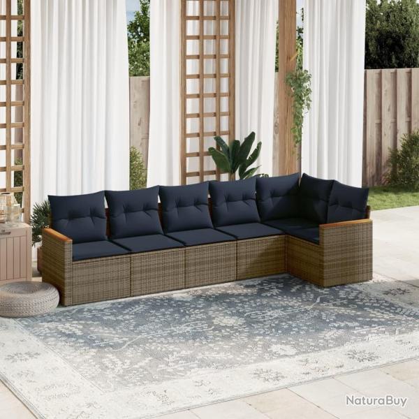 Ensemble de canap� de jardin 6 pcs avec coussins gris r�sine tress�e