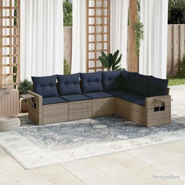 Ensemble de canap� de jardin 6 pcs avec coussins gris r�sine tress�e