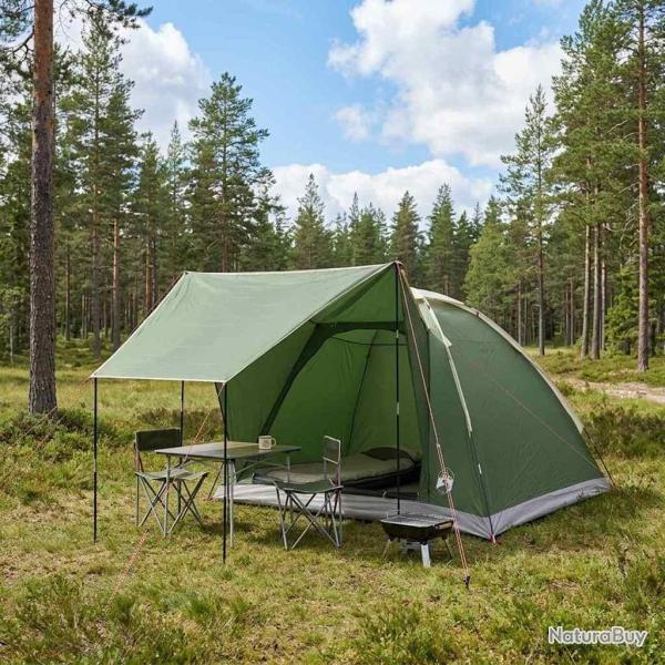 Tente de camping avec toit Vert 4 personnes Polyester et Acier