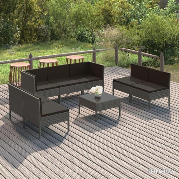 Salon de jardin 8 pcs avec coussins r�sine tress�e gris