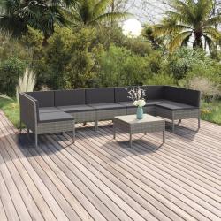 Salon de jardin 8 pcs avec coussins r&eacute;sine tress&eacute;e gris