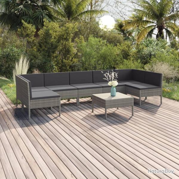 Salon de jardin 8 pcs avec coussins r�sine tress�e gris