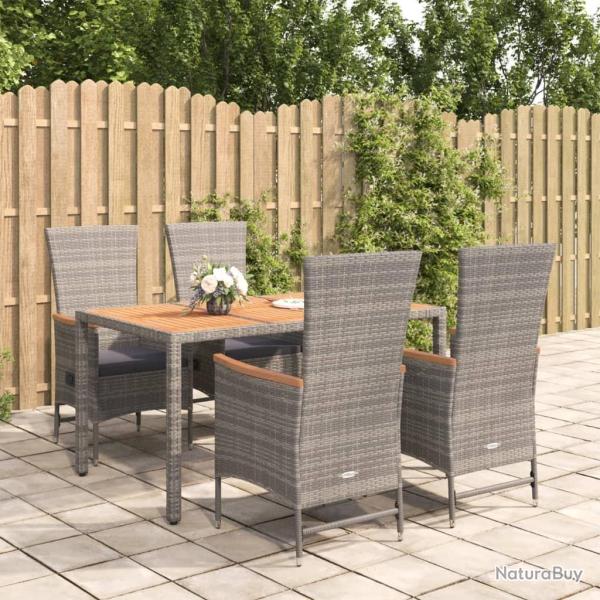 Ensemble � manger de jardin 5 pcs coussins gris r�sine tress�e