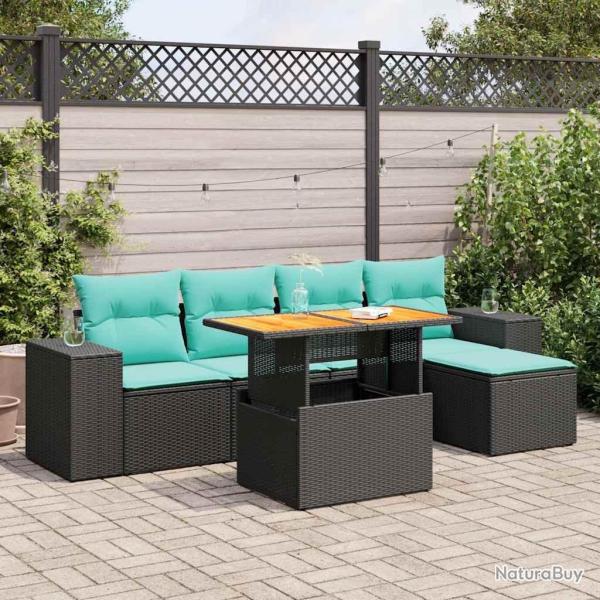 Salon de jardin 6 pcs avec coussins noir r�sine tress�e