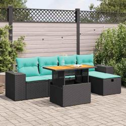 Salon de jardin avec coussins 6pcs marron r&eacute;sine tress&eacute;e acacia