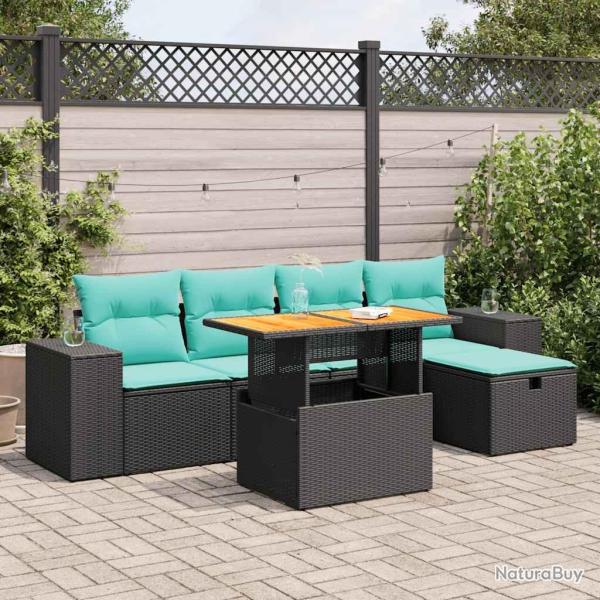 Salon de jardin avec coussins 6pcs marron r�sine tress�e acacia
