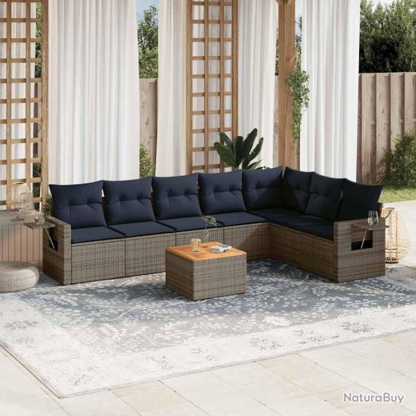 Ensemble de canap� de jardin 8 pcs avec coussins gris r�sine tress�e