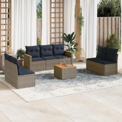 Ensemble de canap&eacute; de jardin 8 pcs avec coussins gris r&eacute;sine tress&eacute;e