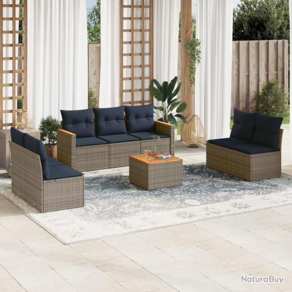 Ensemble de canap� de jardin 8 pcs avec coussins gris r�sine tress�e