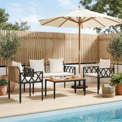 Ensemble de meubles d'ext&eacute;rieur 4 pcs Marron et cr&egrave;me blanche