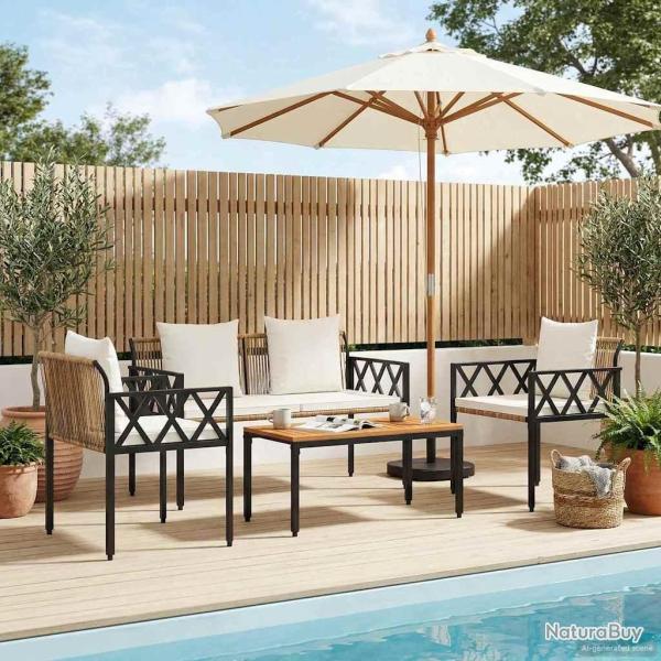 Ensemble de meubles d'ext�rieur 4 pcs Marron et cr�me blanche