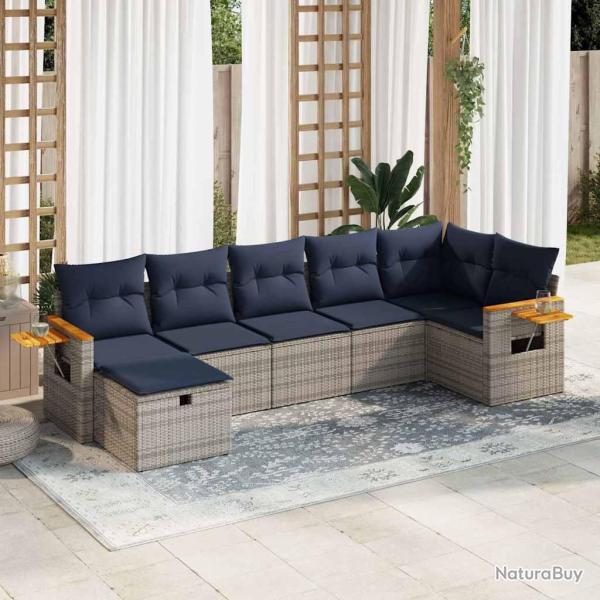 Salon de jardin avec coussins 7 pcs gris r�sine tress�e