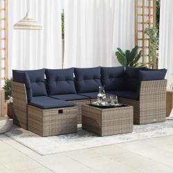 Salon de jardin avec coussins 7 pcs gris r&eacute;sine tress&eacute;e