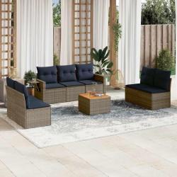 Ensemble de canap&eacute; de jardin 8 pcs avec coussins gris r&eacute;sine tress&eacute;e