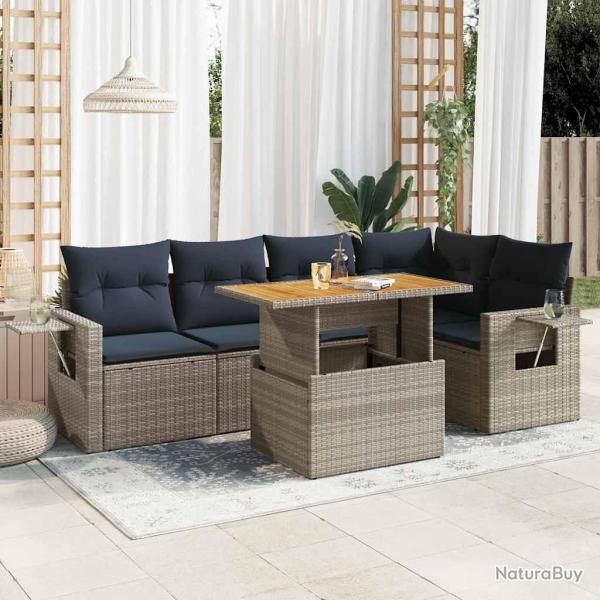Salon de jardin 6 pcs avec coussins gris r�sine tress�e