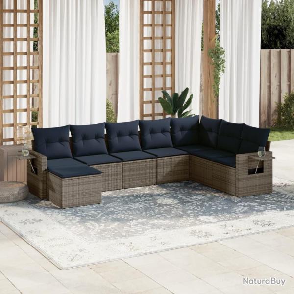 Ensemble de canap� de jardin 8 pcs avec coussins gris r�sine tress�e