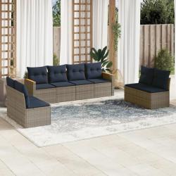 Ensemble de canap&eacute; de jardin 8 pcs avec coussins gris r&eacute;sine tress&eacute;e