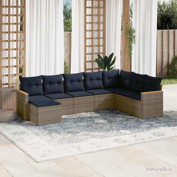 Ensemble de canap� de jardin 8 pcs avec coussins gris r�sine tress�e