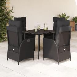 Ensemble &agrave; manger de jardin coussins 5pcs Noir R&eacute;sine tress&eacute;e
