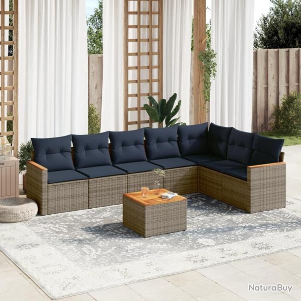 Ensemble de canap� de jardin 8 pcs avec coussins gris r�sine tress�e