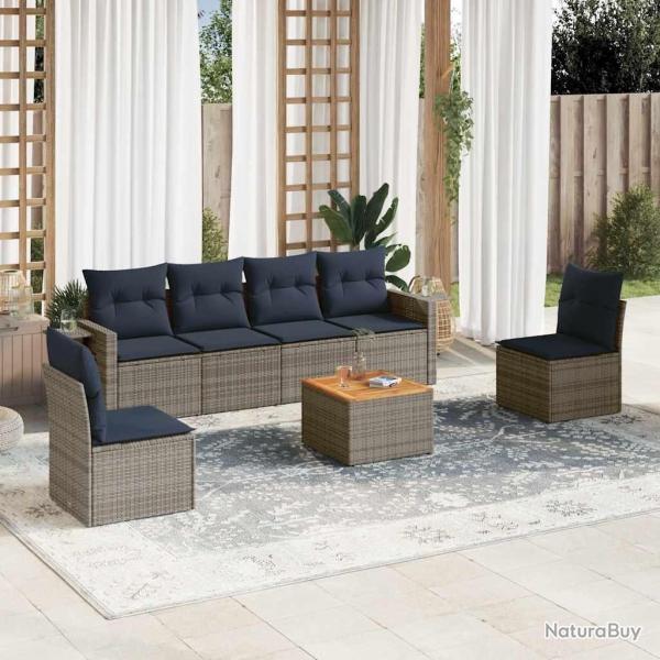 Ensemble de canap� de jardin 7 pcs avec coussins gris r�sine tress�e